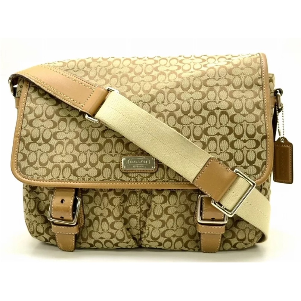 Coach Tan and Cream Crossbody Bag with Signature Monogram